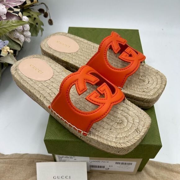 Women’s Gucci interlocking G leather espadrilles size 37 made in Spain - Picture 1 of 11